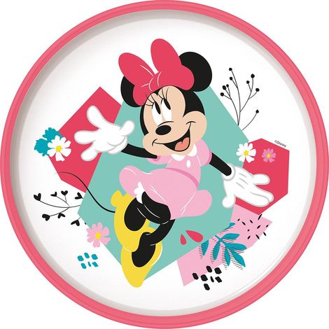 Disney Piatto piano bianco e rosa per bambine in plastica Minnie con base antiscivolo (1/3)