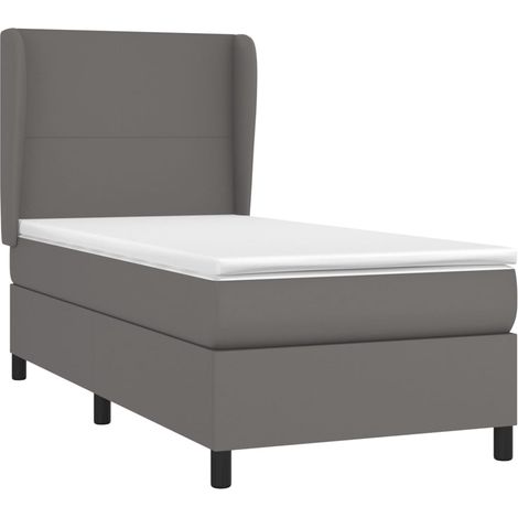 vidaXL Sommier à lattes de lit avec matelas Gris 90x190 cm Similicuir (1/5)