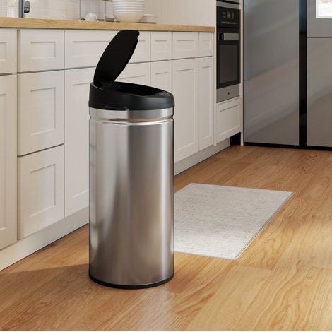 Sensor-Mülleimer 42 L Soft-Close Edelstahl Silber OKMYHOME (1/4)