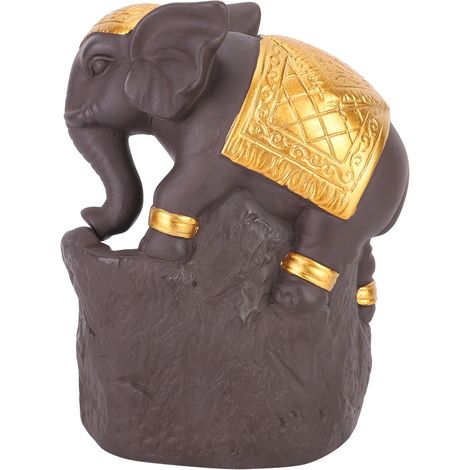 Élégant brûle-encens céramique forme d'éléphant avec déco dorée, porte-encens à contre-courant pour maison ou bureau (1/4)