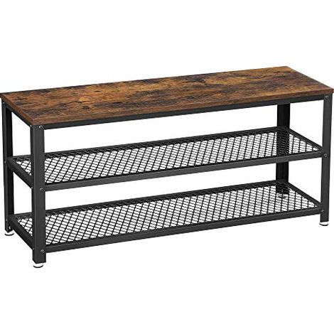 VASAGLE Panca Scarpiera, Scaffale Portascarpe a 2 Ripiani, Organizzatore per Scarpe, 100 x 30 x 45 cm, Ingresso Salotto Camera, Acciaio, Stile Industriale, Marrone Vintage e Nero LBS078B01 (1/5)