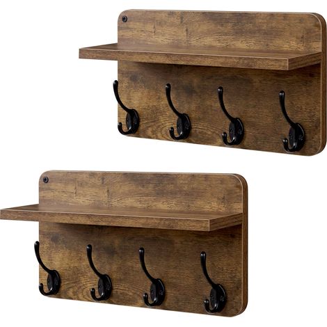 Levede Wall Coat Rack 2 PCS 8 Hooks Wall Mounted Heavy Duty Wooden Organiser