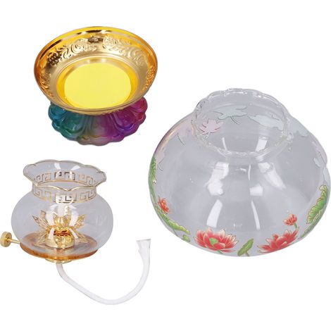 Lampe à pétrole Bouddha en forme de fleur classique, élégante et raffinée, style rétro, idéale pour la maison et les temples (base dégradée, fleur moyenne). (1/5)