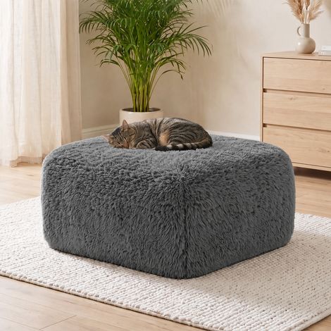Pouf Aviana en peluche grise (1/5)