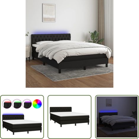 Matratze - Boxspringbett mit Matratze & LED Schwarz 140x200 cm Stoff (1/5)
