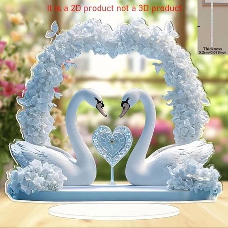 Ornement En Résine Forme De Cisne Et De Coeur - Décoration De Table Pour La Saint-Valentin - 2D - Blanc - 1 Pièce (1/5)