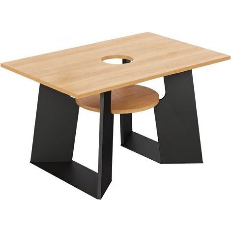 Mesa de Comedor en MDF con Tapa Central Abatible y Estante Inferior - 130×85×75 cm, Negro y Natural (1/5)