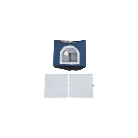 Casa plegable de 2 niveles para gatos: cama tipo cueva multifuncional con rascador incorporado, tela suave, azul marino. (1/5)