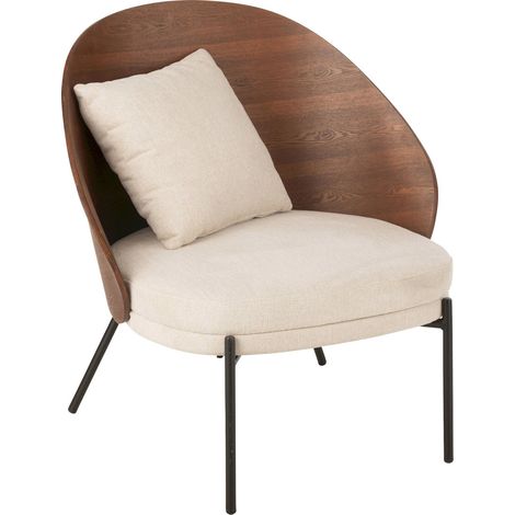 Chaise lounge bois et métal marron beige style contemporain - Bois marron et tissu beige clair (1/5)