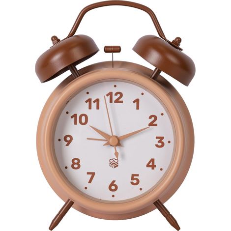 Réveil analogique Silencieux Rose et Marron avec Double Cloche et lumière Nocturne. Réveil de Chevet Vintage sans tic-tac. Horloge 11,7 x 16 cm pour Chambre à Coucher ou Bureau. (1/5)