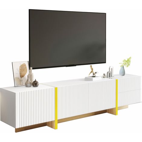 Mueble TV de 190 cm con 3 puertas y 2 cajones, diseño blanco y dorado con veta de madera, MDF y tablero de partículas, ideal para salón moderno CHICFURN (1/5)