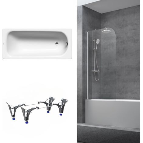 Kaldewei 180x80 cm Ensemble baignoire Saniform universelle + Pare baignoire pivotant chrome + pieds ( KW3751-SETP1)