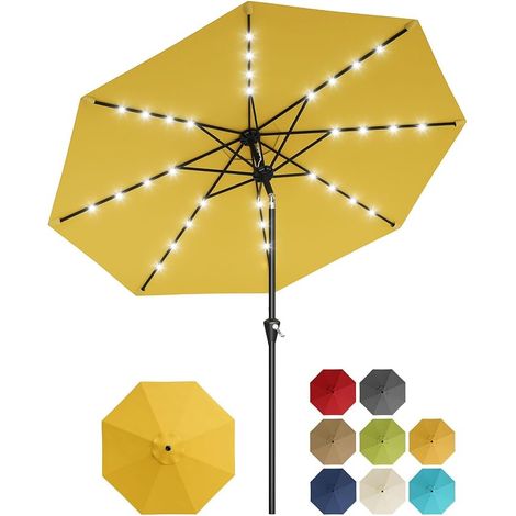 Parasol de jardin solaire 3 m 32 LED inclinable protection UV jaune (1/5)