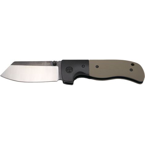 Navaja  Third K1922TN, Virola de Acero, mango G10 Camel, Hoja de Acero 8Cr14MoV de 10 cm, acabado &quotTwo Tone&quot en máquina CNC, piedra limipia oscura y corte en satinado.