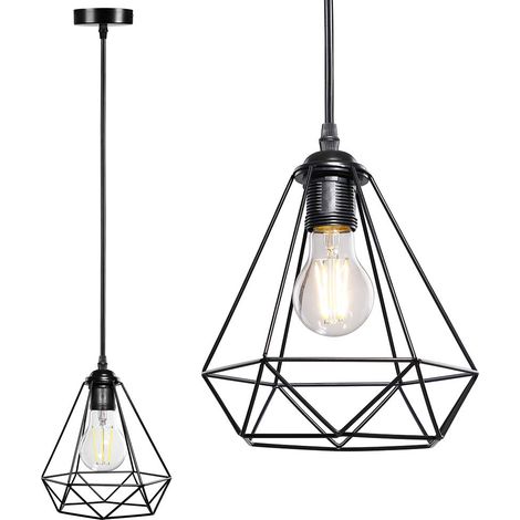 Lampadario Lampada Sospensione Design Moderno Industriale Paralume Nero E27
