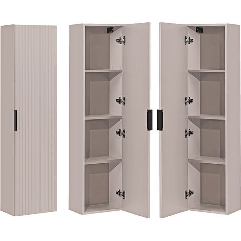 Badmöbel Hochschrank 1-türig ADELAIDE-56-CASHMERE in Beige gerillt, B/H/T ca. 35/140/25 cm (1/5)