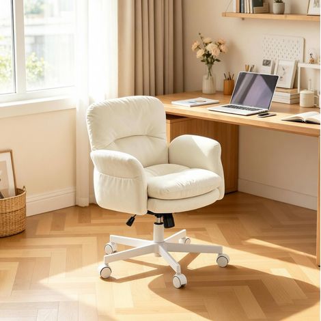 Sedia girevole imbottita in chenille beige OKMYHOME (1/5)
