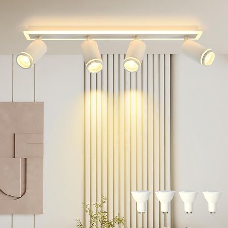 GENERIC-Plafonnier LED 4 Spots,Moderne Éclairage luminaire avec lueur inférieure 11W+4x5W GU10 Ampoules,Blanc Chaud 3000K Plafonnier Intérieur pour Cuisine Salon, Blanc (1/5)
