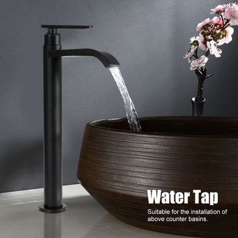 Ugreat – Robinet simple de lavabo en acier inoxydable 304 – Finition noire – Hauteur 31,5 cm – Connexion G1/2 – Système cascade anti-éclaboussures (1/5)