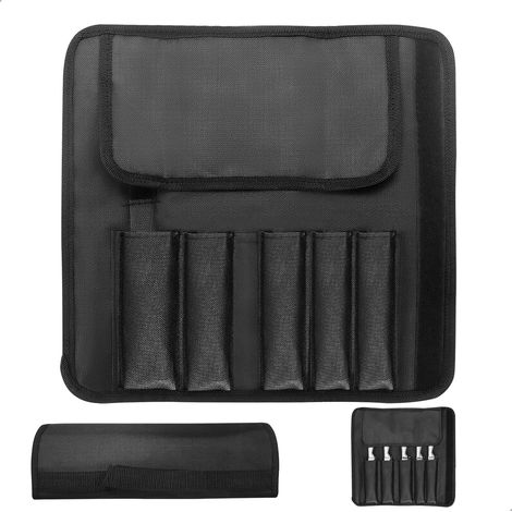 1 Pièces Sac à Couteaux en Toile, Portables Trousse de Couteaux Chef avec 5 Emplacements Pochette Couteau Imperméable pour Camping Randonnée, Noir (1/5)