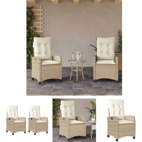 The Living Store Gartensessel mit Kissen 2 Stk. Verstellbar Beige Poly Rattan - Gartenstühle (1/5)