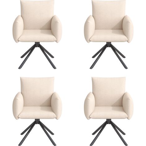 Juego de 4 sillas de comedor tapizadas en terciopelo beige, giratorias 360° con 4 patas de metal para sala, dormitorio y oficina (1/5)