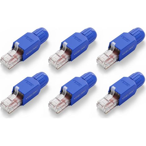 Connecteur RJ45 Cat6 Sans Outil 1000 Mbps Plaqué Or, Bleu Lot de 6 Prise RJ45 UTP Réutilisable 1000 Mbps/250 MHz, Compatible Routeur, Switch, Modem Optique, PC, Installations simplifiées (1/5)