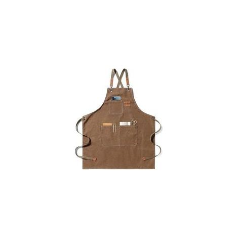 Tablier de chef, tablier de jardinage en toile de coton avec grandes poches pour hommes et femmes, bavoir de cuisine, tablier de jardin réglable robuste-Café (1/4)