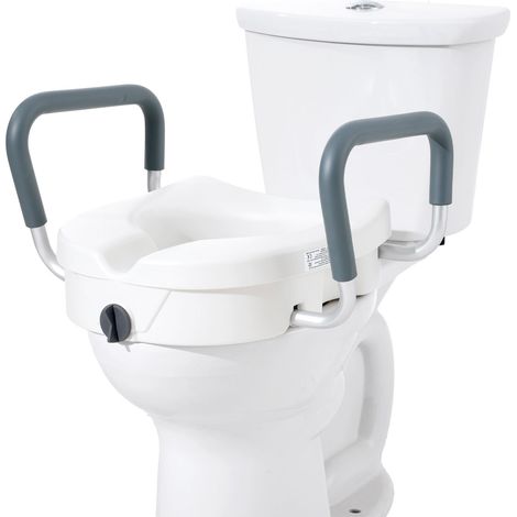 Toilettensitzerhöhung 12,7 cm mit verstellbaren Armlehnen, bis 158,8 kg, für runde und längliche Toiletten, weiß (1/5)