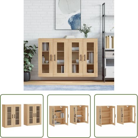 The Living Store Wandschränke 2 Stk. Sonoma-Eiche Holzwerkstoff - Hängeschrank - Wohnzimmer Dekoration - Regal - Sideboard - Eiche Möbel (1/5)