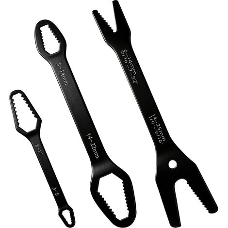 Clé universelle auto-ajustable 3 pièces, double tête auto-serrante, clé multifonction pour réparation automobile et bricolage, 3 mm-22 mm (noire) (1/5)