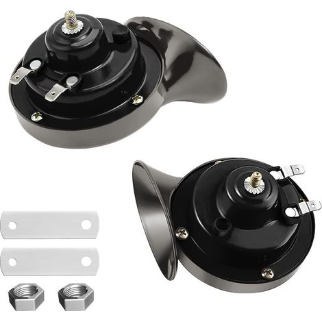 Extrem leistungsstarkes 300dB-Zughorn, Set mit 2 wasserdichten 12V-Drucklufthörnern, universelles Zubehör für Auto, Motorrad, LKW, Fahrrad, Boot (schwarz)