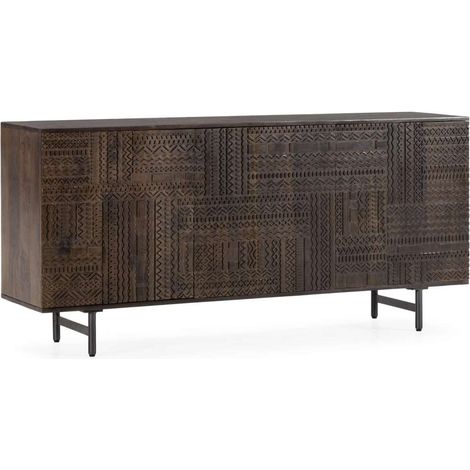 Aparador 3 puertas md-Kalindi acabado madera de mango-verde oliva, 160cm(ancho) 75cm(alto) 40cm(largo) (1/5)