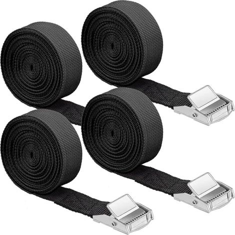 4PCS Lashing Strap 2.5 250CM Black Strap Tightening Strap Fixing Strap with Adjustable Buckle for Bicycle Motorcycle Car Rack(Black)