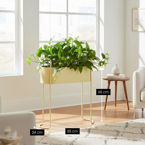 Cache-pot sur Pied en Métal Beige Jardinière Haute pour Intérieur et Extérieur 55x24x65 cm - PANGIVO (1/5)