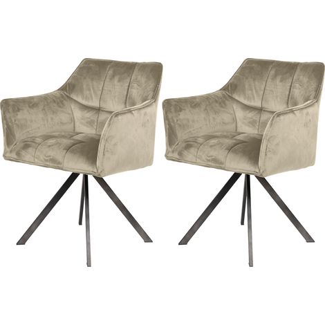 Lot de 2 fauteuils repas pivotants en velours champagne