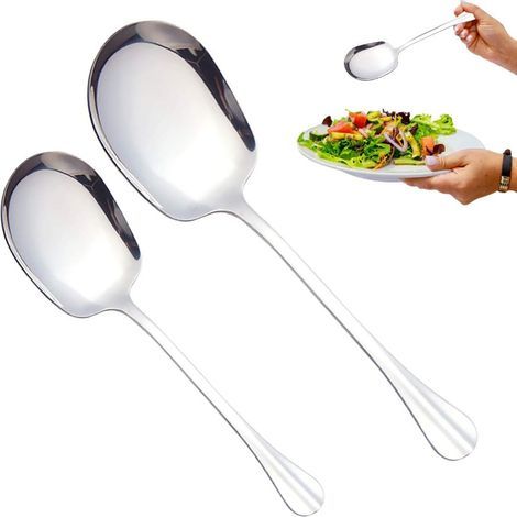 2 PCS cuillères de service en acier inoxydable, cuillère de service, cuillère de service avec longues poignées, cuillère à soupe, ustensiles de cuisine pour restaurants d'Hôtel- (1/5)