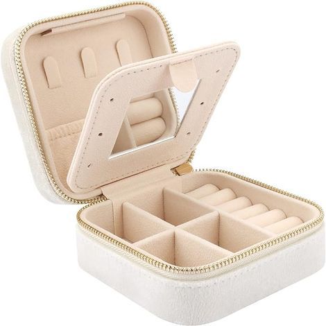 Mini boîte à bijoux de voyage en velours avec miroir, organisateur de bijoux de voyage, petit rangement pour bagues et boucles d'oreilles (1/5)
