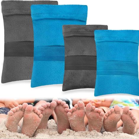 Lot de 4 sacs pour enlever le sable de plage — Sacs « Sand-Off » sans talc pour adultes et enfants  doux pour la peau et indispensables pour les vacances à la plage et les séjours en camping.