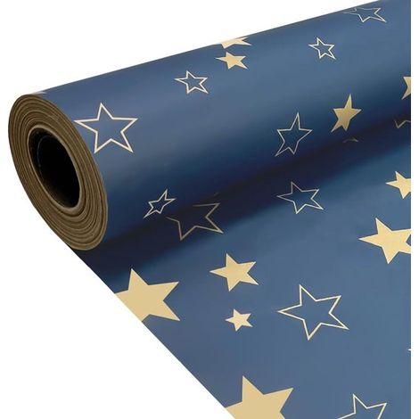 43 cm x 15 m Verpackungspapierrolle, blauer Sternendruck, recycelbares Kraftpapier für Weihnachts-, Geburtstags-, Halloween- und Hochzeitsdekoration (1/2)