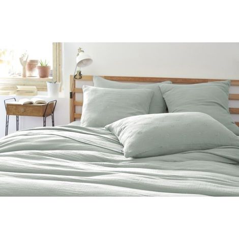 Taie d'oreiller Gaze de Coton 60 x 60 cm Gaia Boho eucalyptus (1/3)