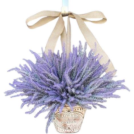 Couronne de lavande artificielle suspendue pour porte, panier fleuri extérieur intérieur, terrasse, pelouse, cour, jardin, déco maison (1/5)