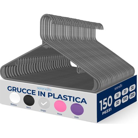 SereneLife Set 150 Grucce Appendiabiti in Plastica, Stampelle Armadio Antiscivolo, Salvaspazio e Resistenti, Appendiabiti Robusti per Vestiti, Camicie, Maglioni, Felpe, Ultra Sottili e Leggere (1/5)