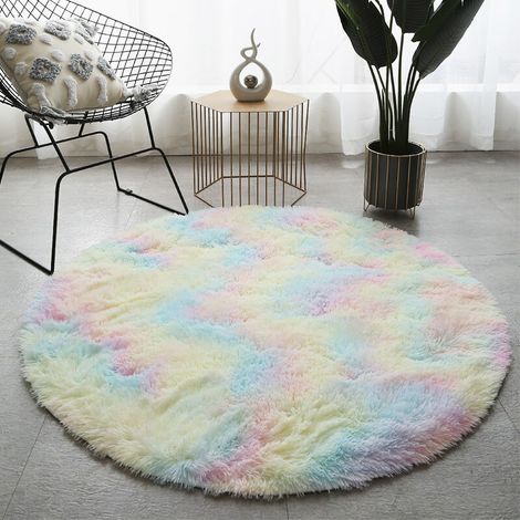 Runder, weicher Teppich für Wohnzimmer, Schlafzimmer, Couchtisch, farbenfroh, 120 x 120 cm