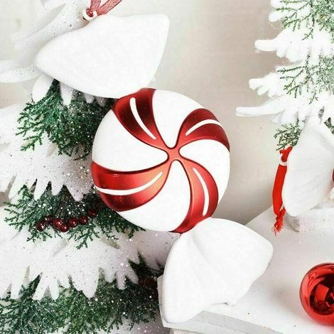 JSSEVN - Adorno navideño de 32 cm con forma de bastón de caramelo, colgante para árbol de Navidad, decoración navideña DIY, dulces rojos y blancos. (1/5)