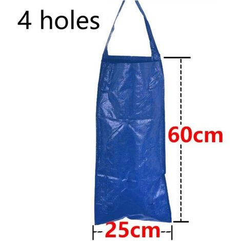Lot de 2 sacs de plantation de fraises bleus multi-trous pour cour, terrasse, balcon, jardin extérieur, 25 x 60 cm (4 trous) (1/3)
