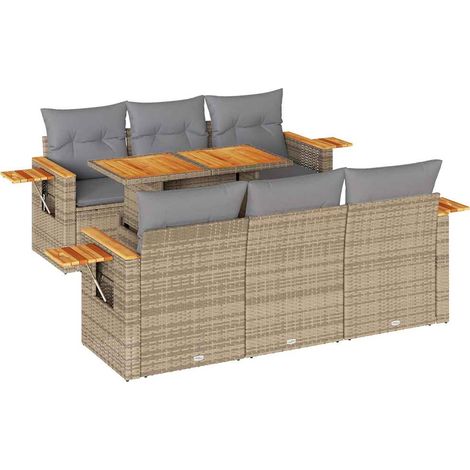 Maison Exclusive - Salon de jardin avec coussins 7 pcs beige résine tressée acacia (1/5)
