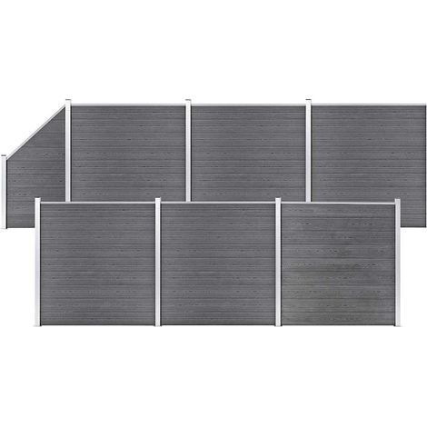 Ensemble de clôture WPC 6 Carré + 1 Incliné 1138x186 cm Gris (1/5)