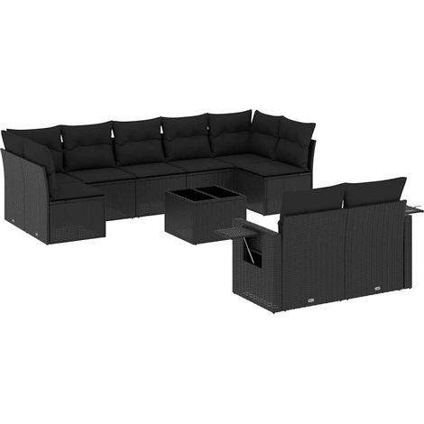 Maison Exclusive - Set Divani da Giardino 10pz con Cuscini in Polyrattan Nero (1/5)