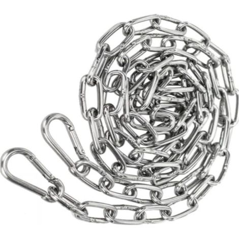 Chaîne en Acier inoxydable 3mm 1,5m Chaine Acier + 2 pcs Mousqueton Chaîne de Maillon d'extension pour Accrocher Chaîne d'ancre (1/4)